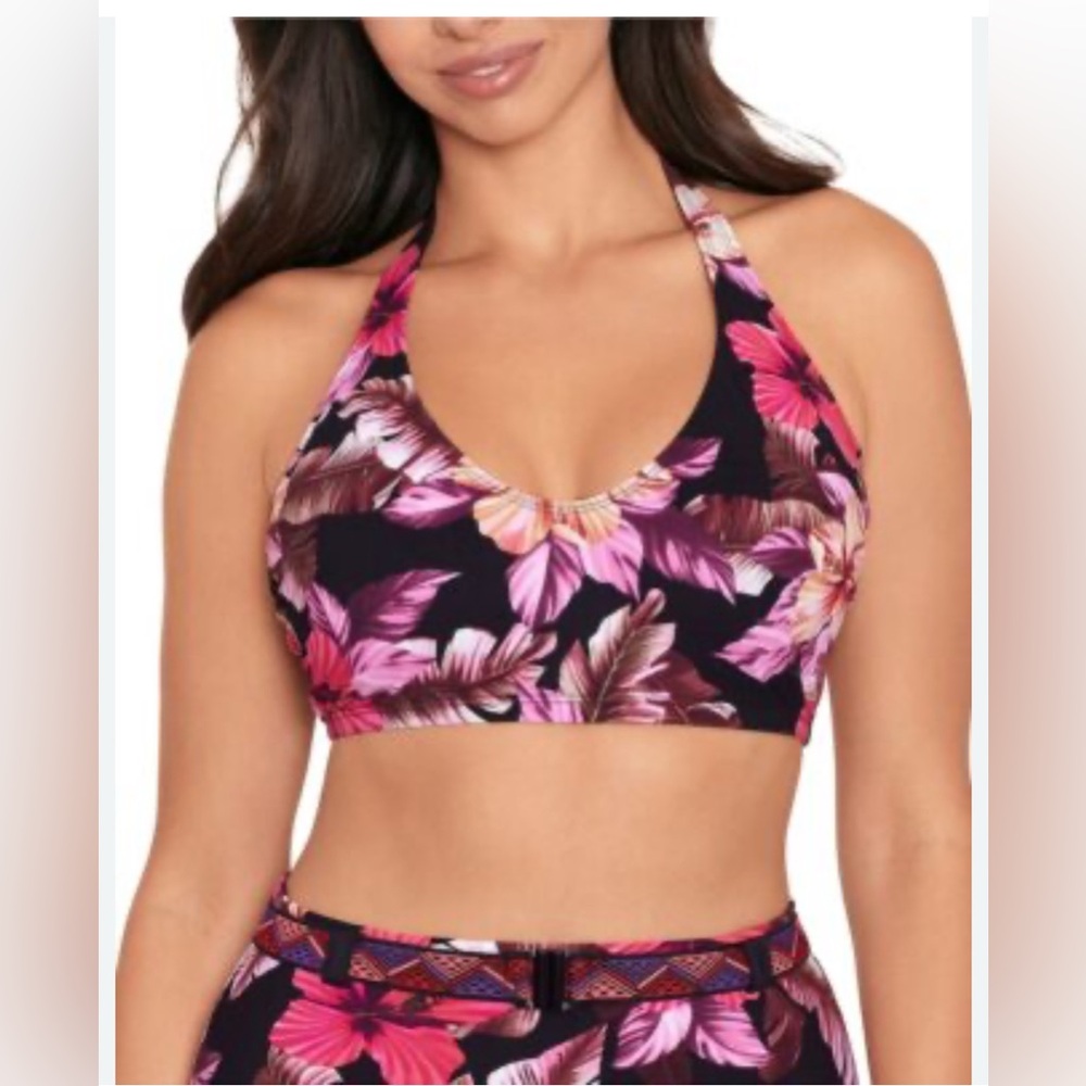 Skinny Dippers Mowie Peppermint Plunge Halter Swim Top Women's M Black Multi +